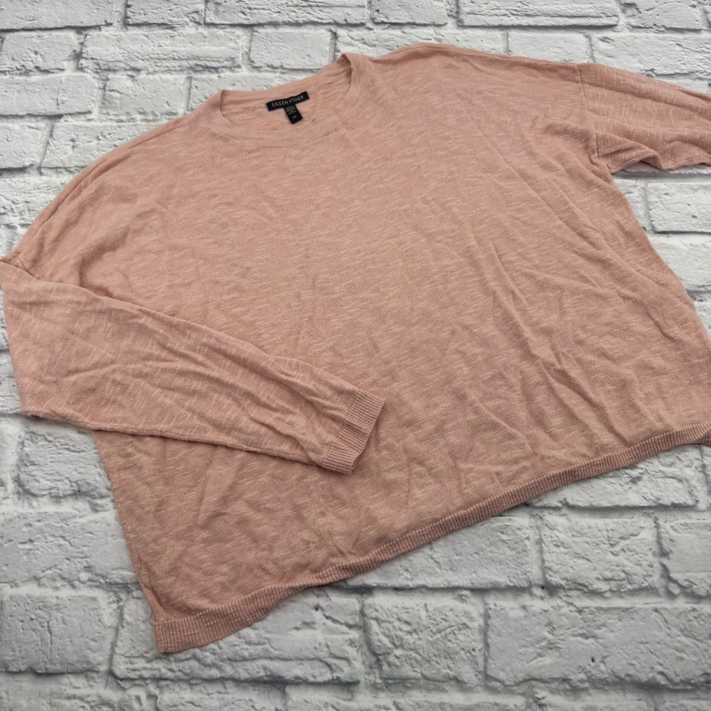 Eileen Fisher Womens Small Peach Fine Knit Crew Neck Relaxed Sweater